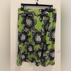 Women’s Cato green black floral linen skirt
